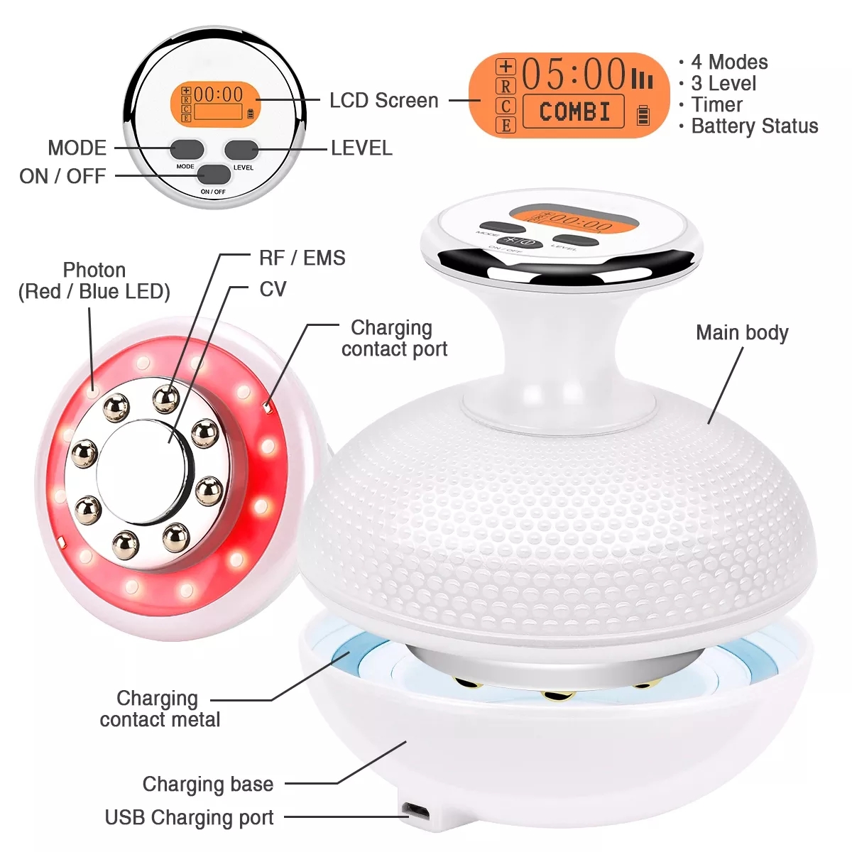 Home-Use-RF-Gewichtsreduktionsmaschine Tragbare EMS-LED-Photon-Körper-Slimming-Maschine Schönheitssalon-Ausrüstung